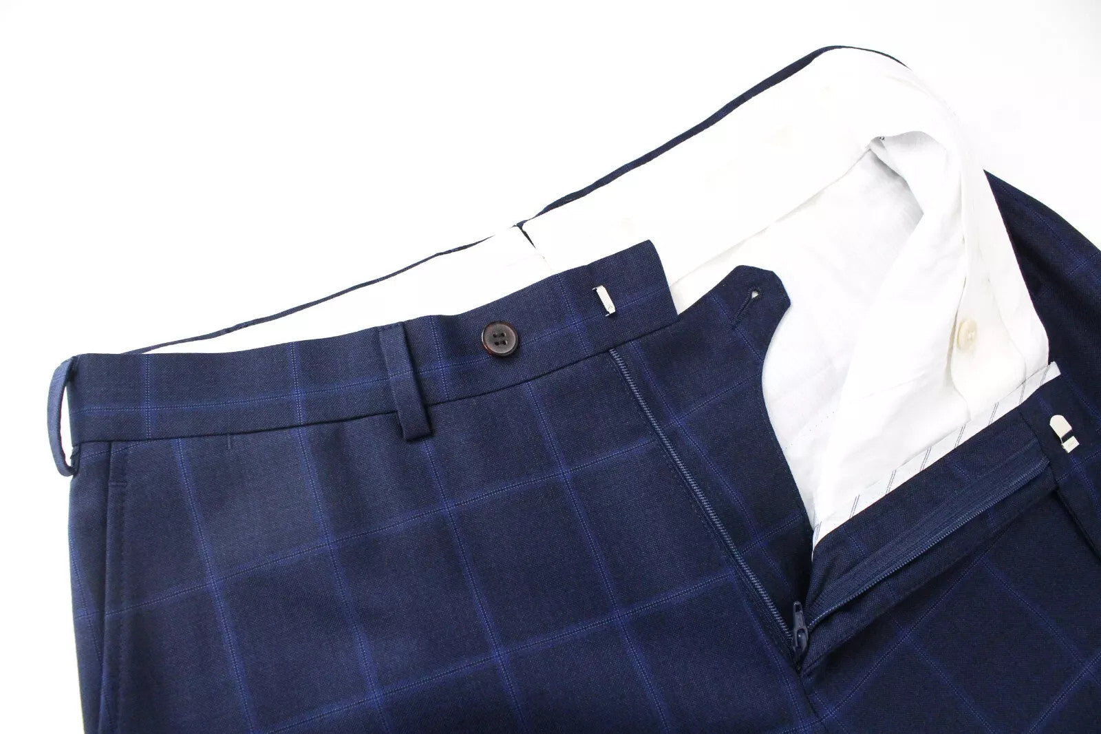 SUITSUPPLY Lazio Men Suit UK38R Slim Cut Checked 2 Piece Pure Wool Blue Classic