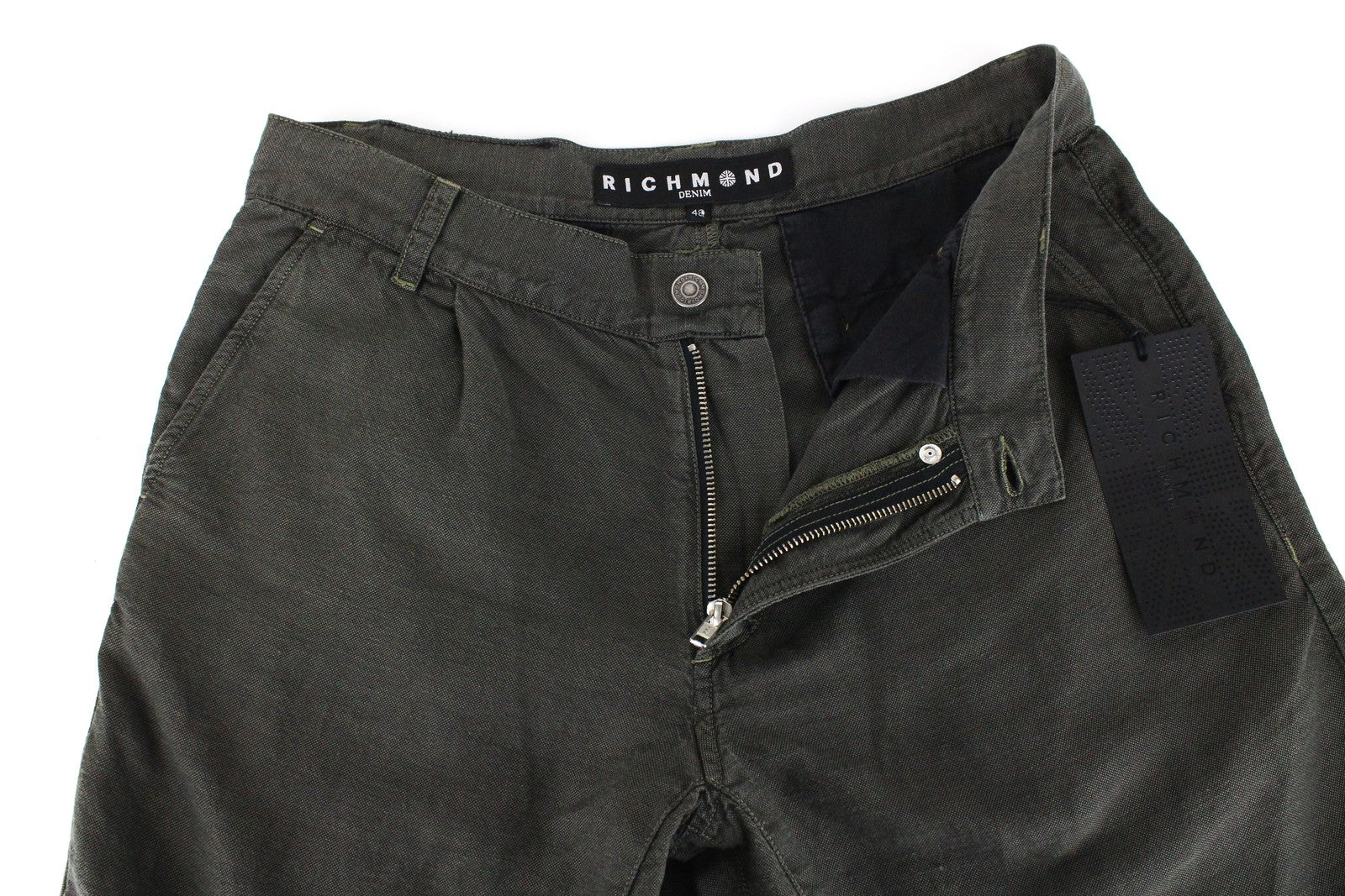 RICHMOND  Men Shorts 48 W32 Green Cotton Linen Summer Flat Front Slit