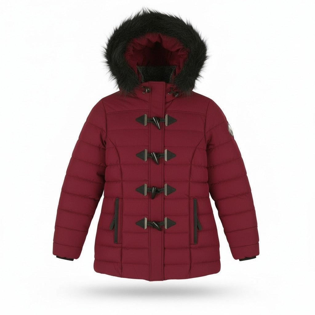 SUPERDRY Microfibre Tall Toggle Parka Women Jacket EU40 Burgundy Quilted Hood