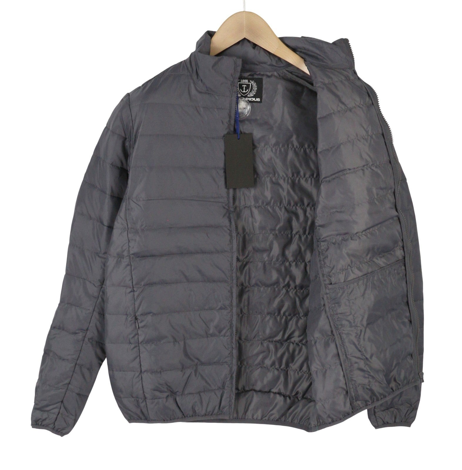 TED LAPIDUS Men Jacket S Grey Quilted Down High Neck Zip Puffer