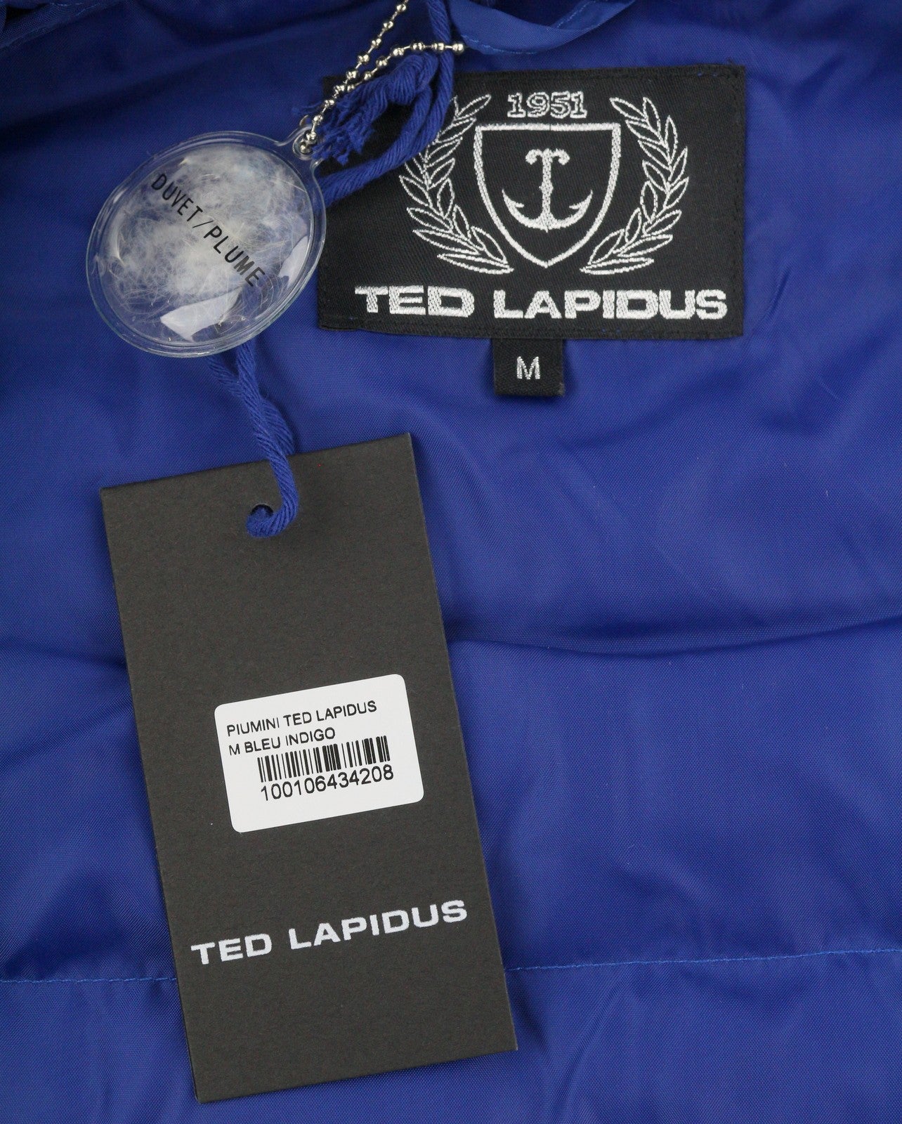 TED LAPIDUS Men Jacket M Blue Quilted Down High Neck Zip Puffer
