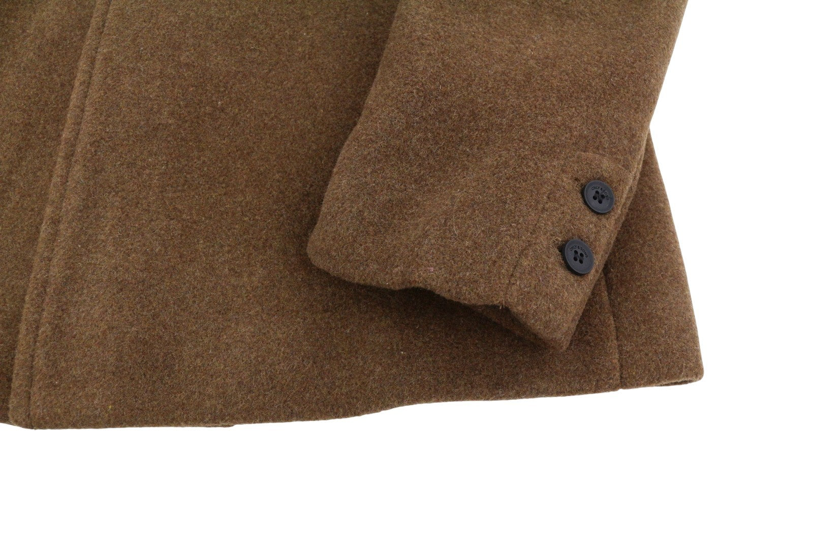 ONLY & SONS Justin Wool Men Coat L Brown Melange Notch Lapel Lined Button-Up