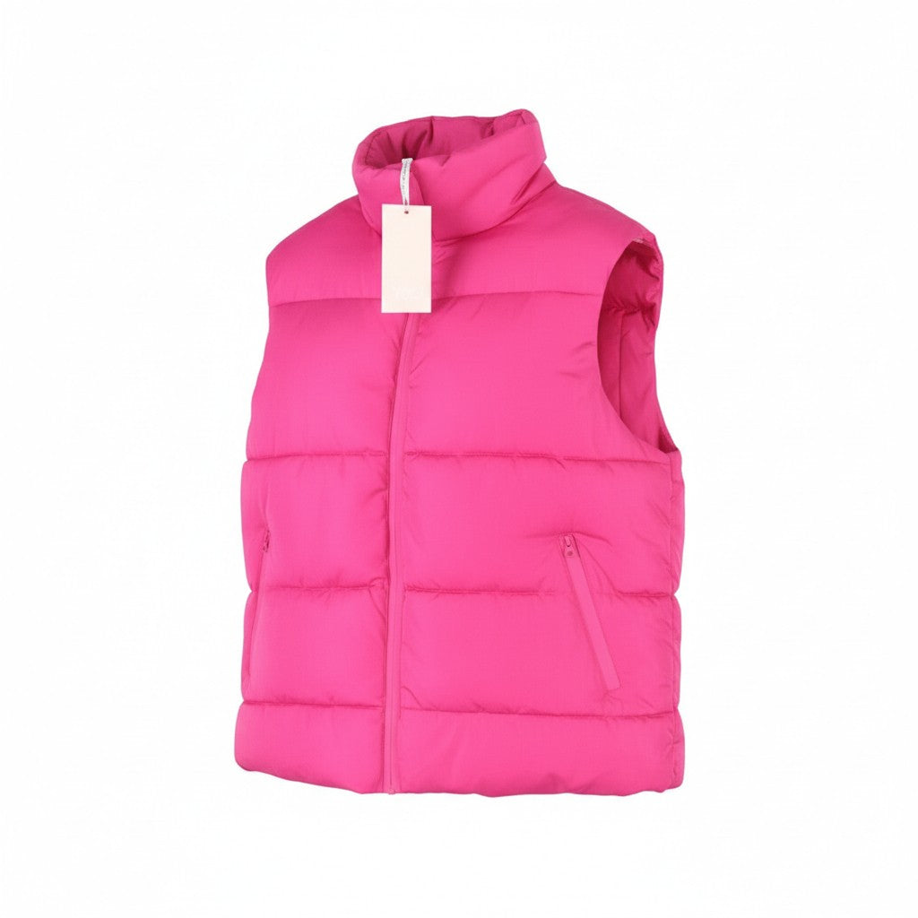 YAS Roberta Padded Women Waistcoat S Pink Quilted High Neck Zip Vest