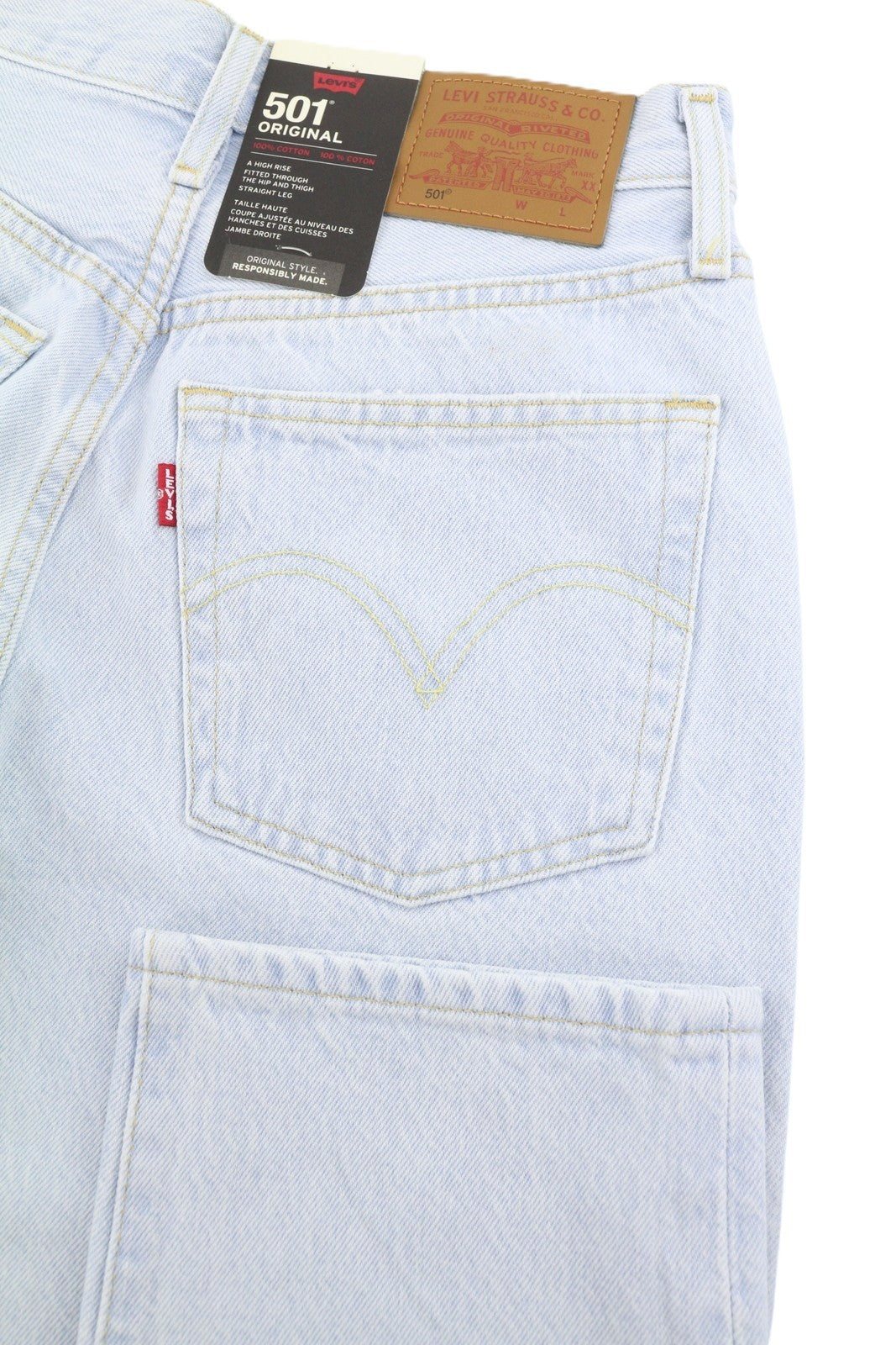 LEVI'S 501 Women Jeans W25/L30 Light Blue Straight Fit Premium Big E