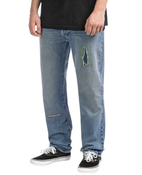 LEVI'S 501 Men Jeans W29/L30 Blue Whiskers Faded Ripped Straight Fit Big E