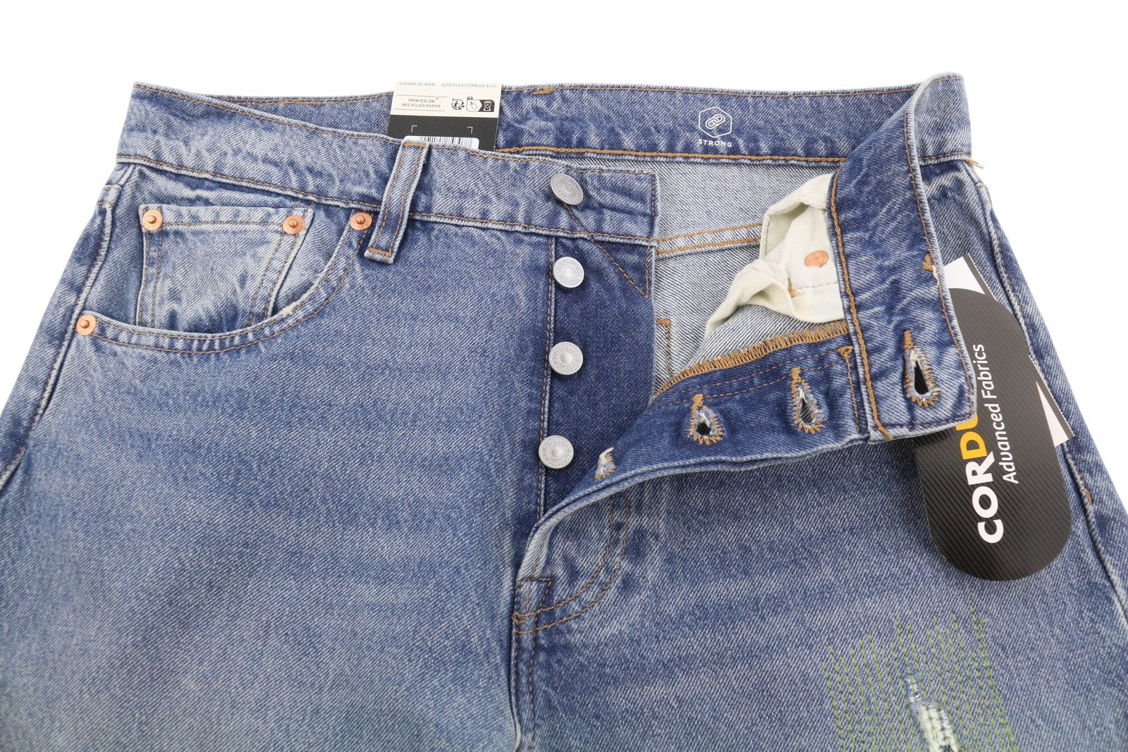 LEVI'S 501 Men Jeans W29/L30 Blue Whiskers Faded Ripped Straight Fit Big E