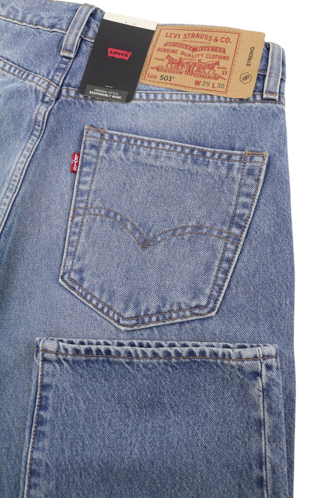 LEVI'S 501 Men Jeans W29/L30 Blue Whiskers Faded Ripped Straight Fit Big E