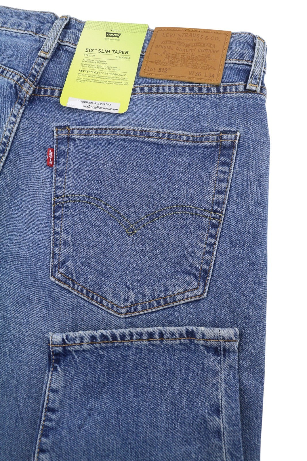 LEVI'S 512 Slim Taper Men Jeans W36/L34 Blue Whiskers Faded Stretch Flex