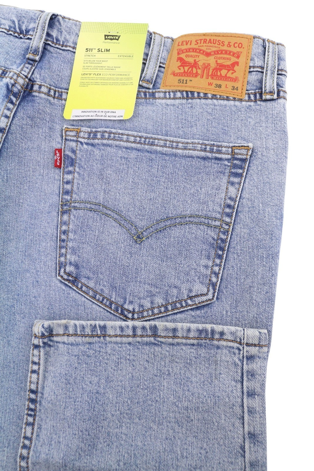 LEVI'S 511 Slim Men Jeans W38/L34 Blue Whiskers Faded Stretch Extensible Flex
