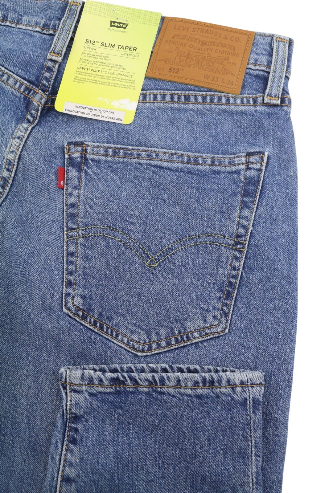 LEVI'S 512 Slim Taper Men Jeans W33/L34 Blue Whiskers Faded Stretch Flex