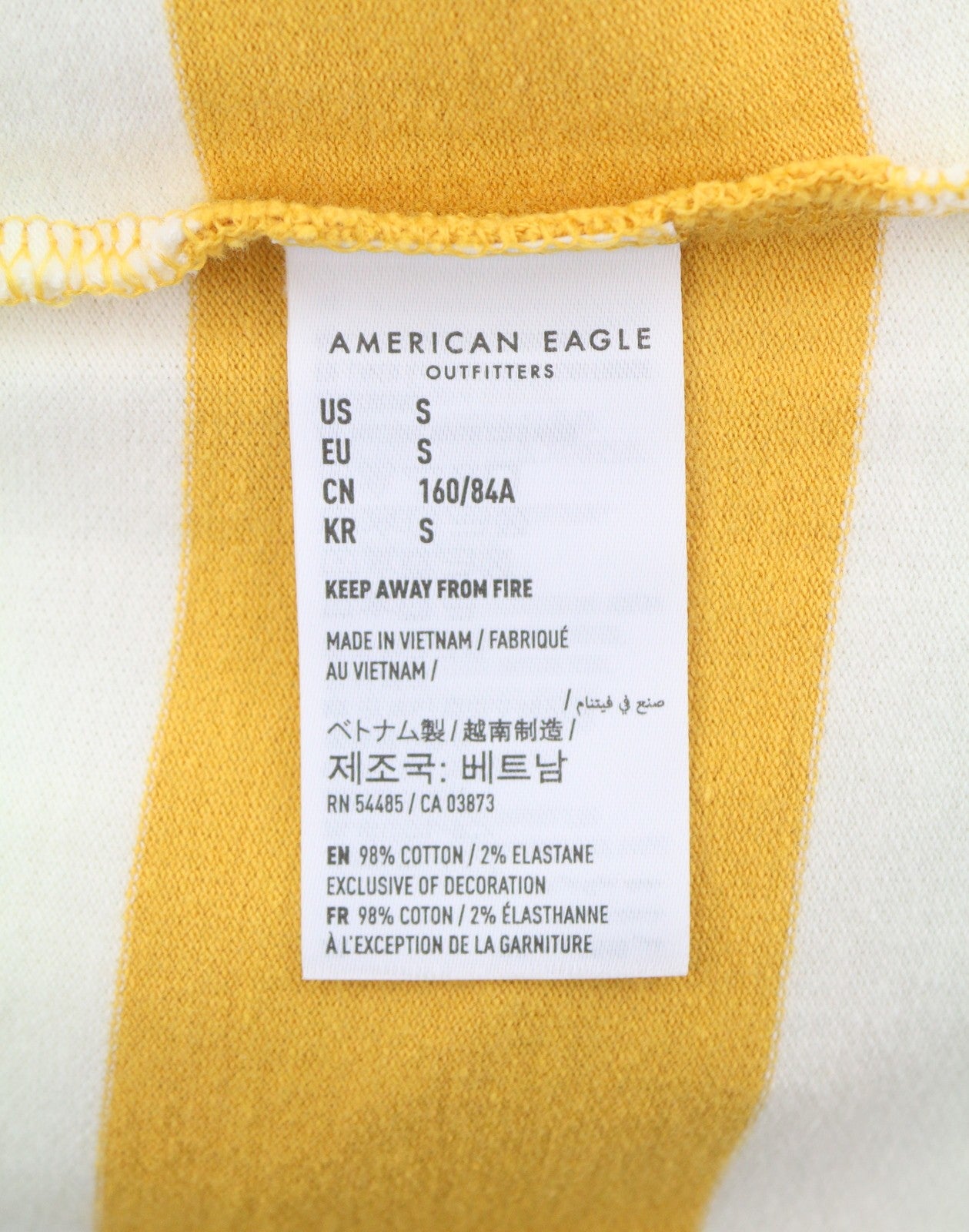 AMERICAN EAGLE OUTFITTERS Women T-Shirt S Mustard Striped Polo Short Sleeved