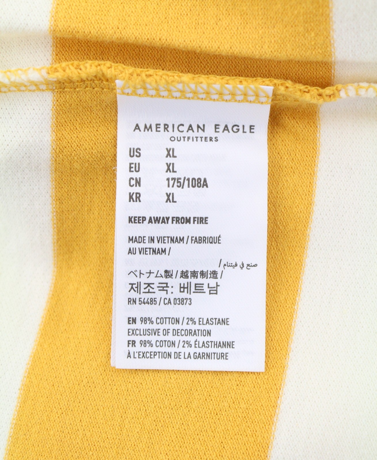 AMERICAN EAGLE OUTFITTERS Women T-Shirt XL Mustard Striped Polo Short Sleeve