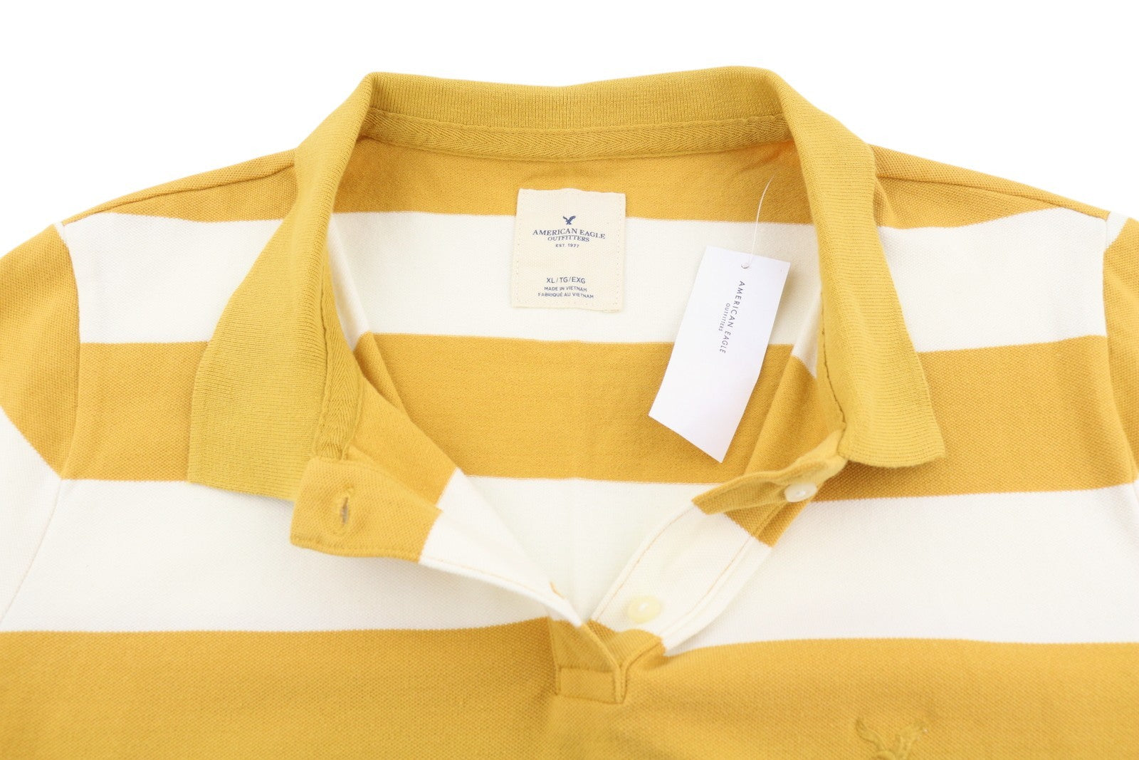 AMERICAN EAGLE OUTFITTERS Women T-Shirt XL Mustard Striped Polo Short Sleeve