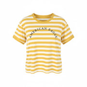AMERICAN EAGLE OUTFITTERS Women T-Shirt L Mustard Striped Cotton Short Sleeve