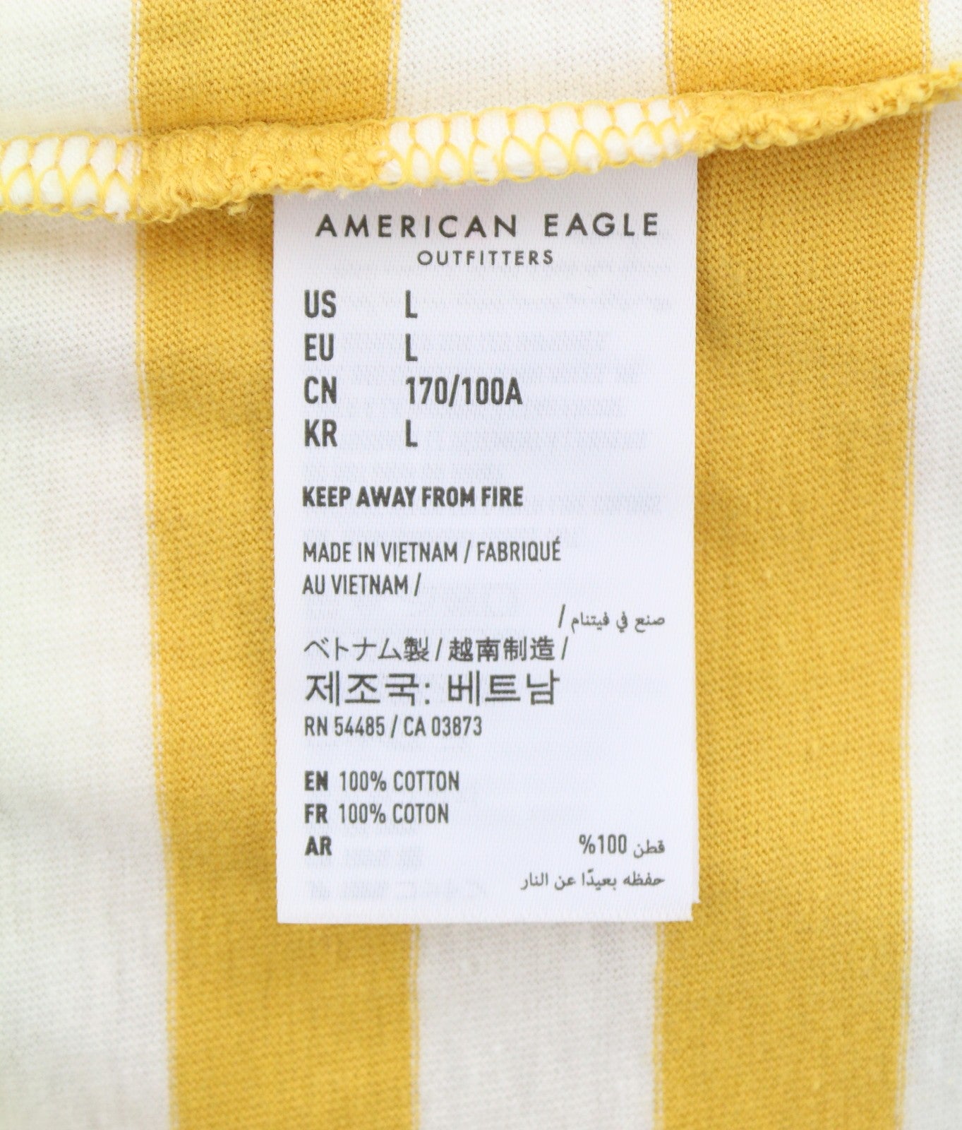AMERICAN EAGLE OUTFITTERS Women T-Shirt L Mustard Striped Cotton Short Sleeve