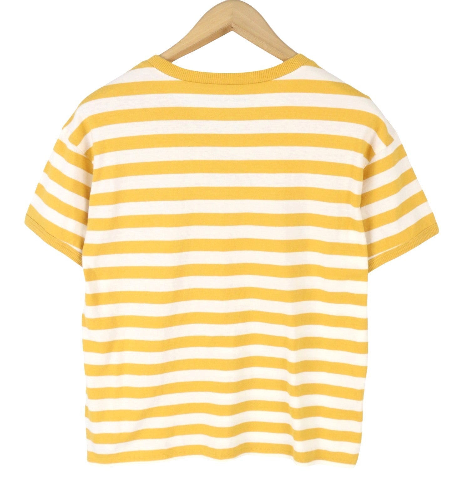 AMERICAN EAGLE OUTFITTERS Women T-Shirt L Mustard Striped Cotton Short Sleeve