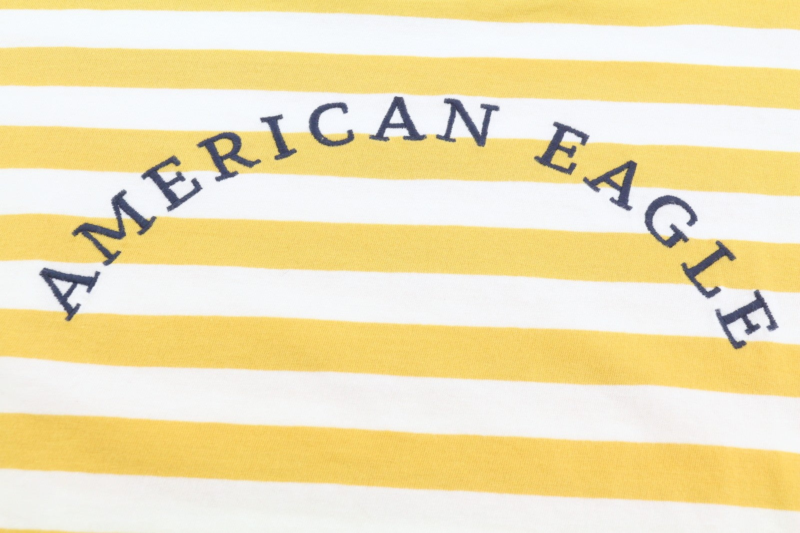 AMERICAN EAGLE OUTFITTERS Women T-Shirt L Mustard Striped Cotton Short Sleeve
