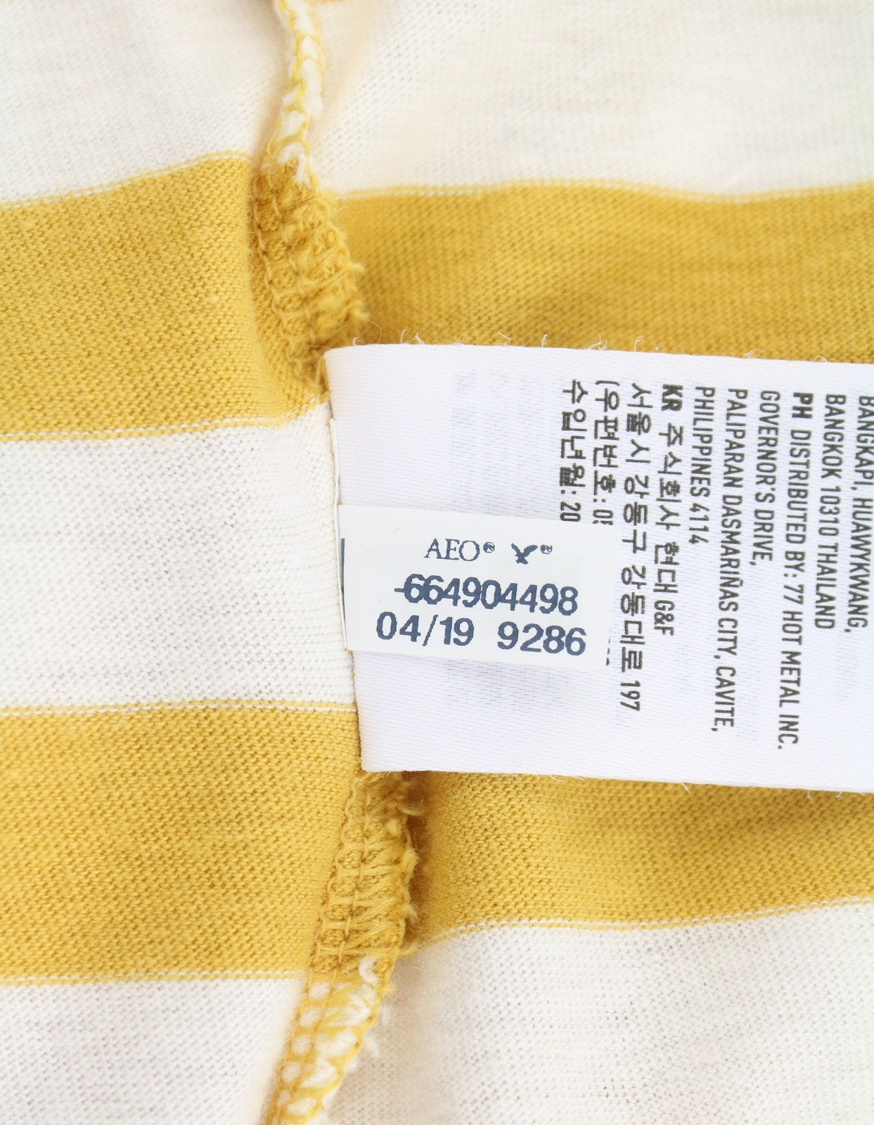 AMERICAN EAGLE OUTFITTERS Women T-Shirt L Mustard Striped Cotton Short Sleeve