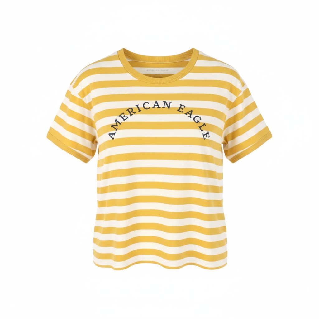 AMERICAN EAGLE OUTFITTERS Women T-Shirt XS Mustard Striped Cotton Short Sleeve