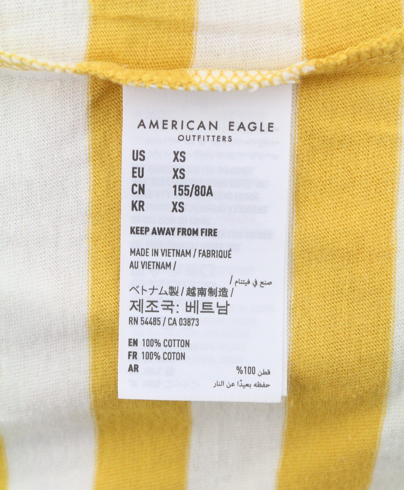 AMERICAN EAGLE OUTFITTERS Women T-Shirt XS Mustard Striped Cotton Short Sleeve