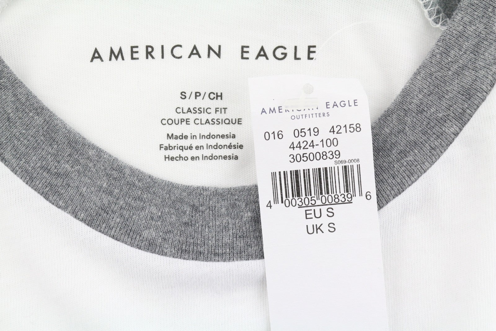 AMERICAN EAGLE OUTFITTERS Men T-Shirt S Grey Logo Classic Fit Short Sleeved