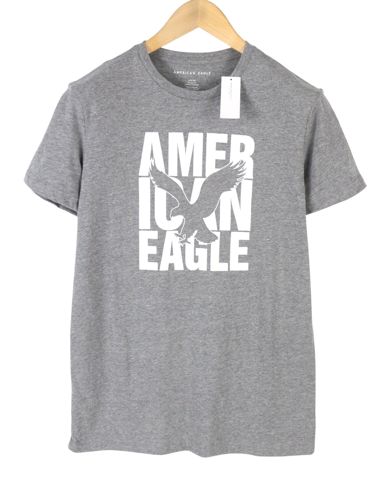 AMERICAN EAGLE OUTFITTERS Men T-Shirt S Grey Melange Classic Fit Short Sleeved