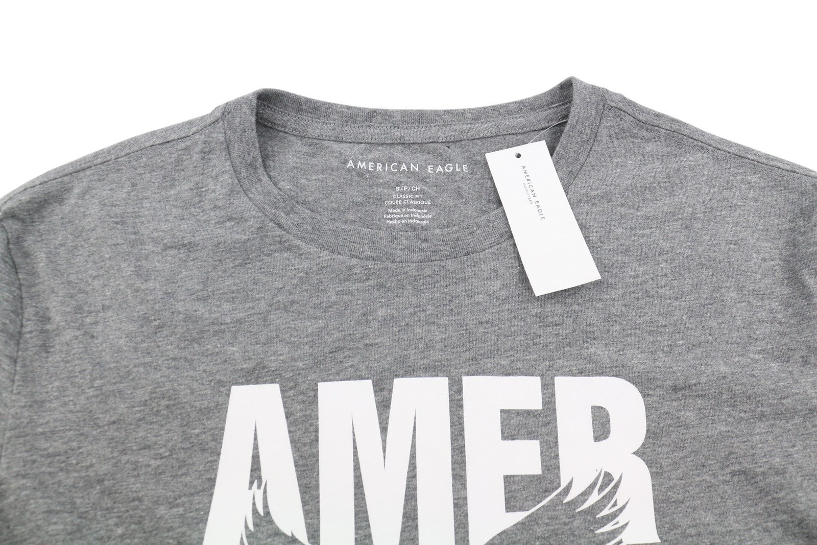 AMERICAN EAGLE OUTFITTERS Men T-Shirt S Grey Melange Classic Fit Short Sleeved