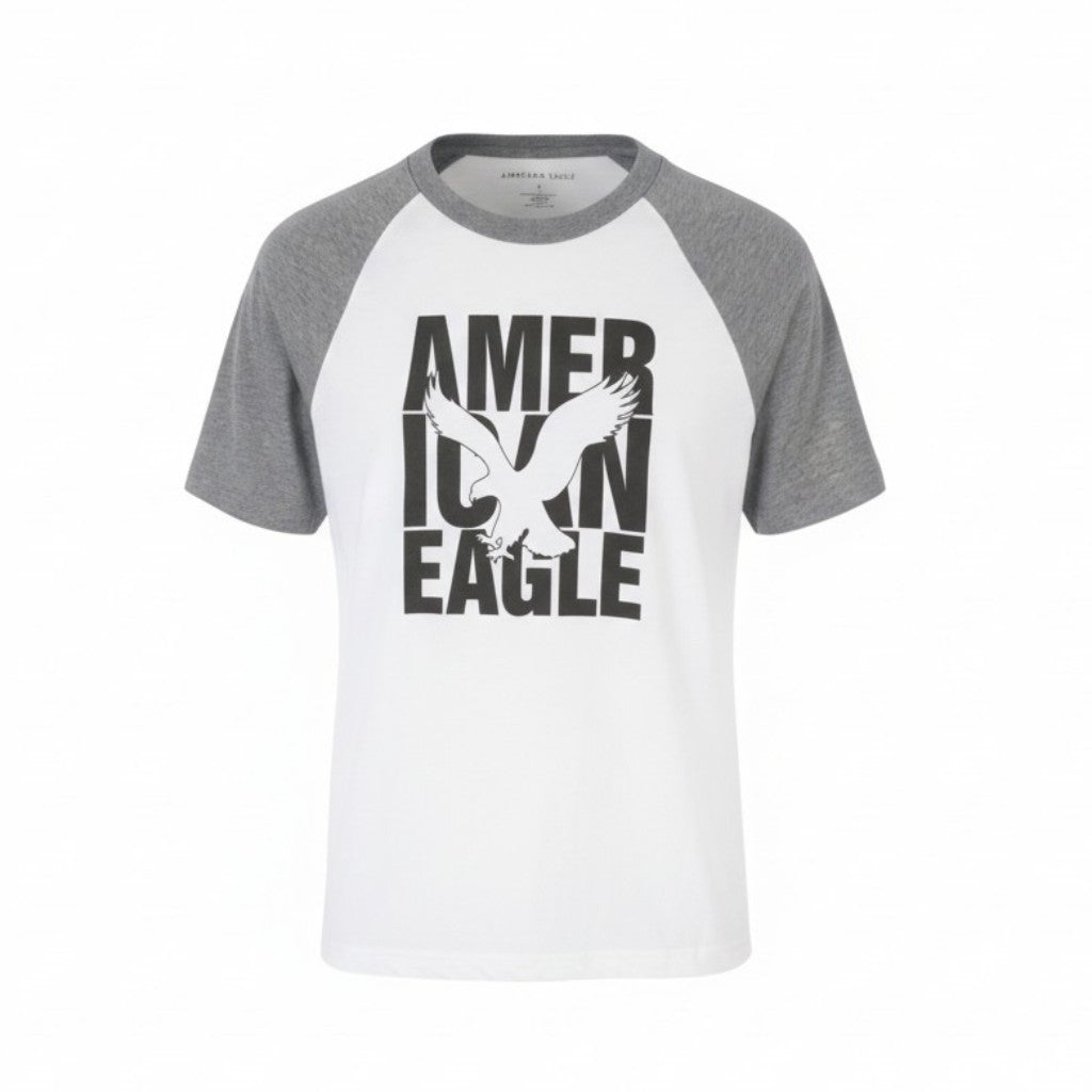 AMERICAN EAGLE OUTFITTERS Men T-Shirt M Grey Logo Classic Fit Short Sleeved