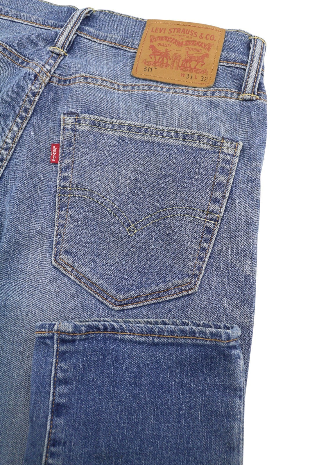 LEVI'S 511 Men Jeans W31/L32 Blue Whiskers Faded Slim Fit Denim