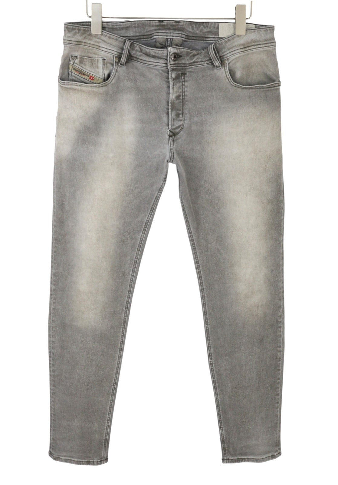 DIESEL Troxer R7Q60 Men Jeans W38/L32 Grey Whiskers Faded Slim Skinny Stretch