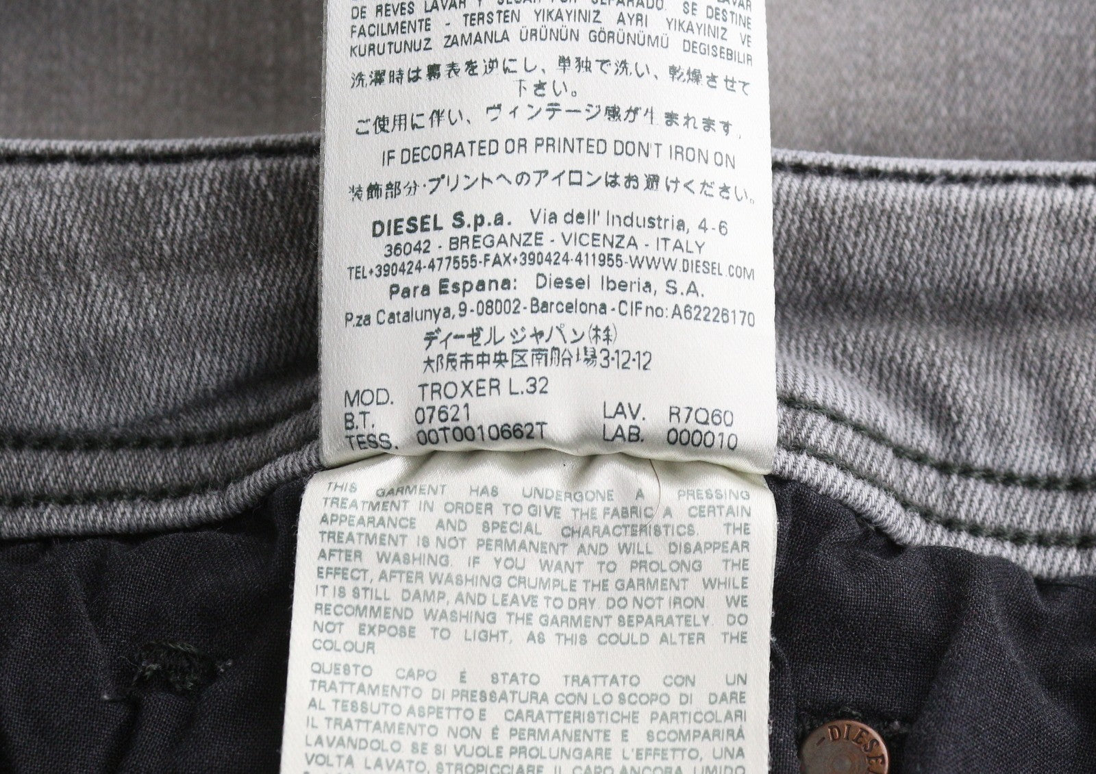 DIESEL Troxer R7Q60 Men Jeans W38/L32 Grey Whiskers Faded Slim Skinny Stretch
