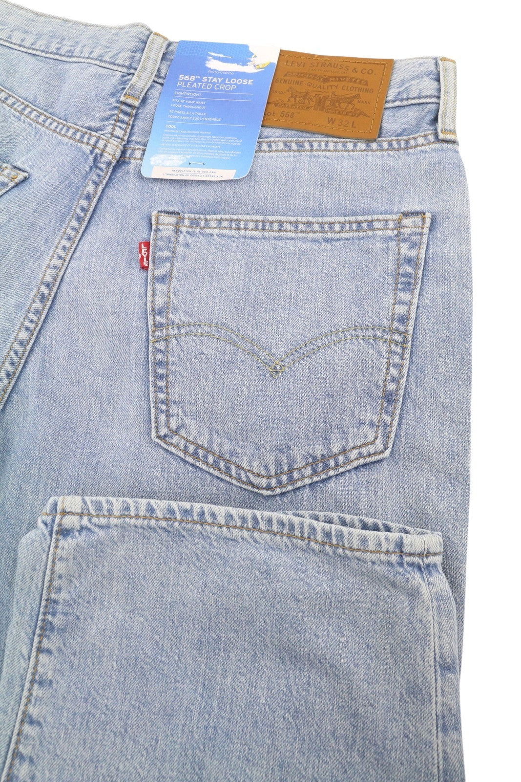 LEVI'S 568 Men Jeans W32 Blue Whiskers Faded Pleated Ankle Loose Linen Blend