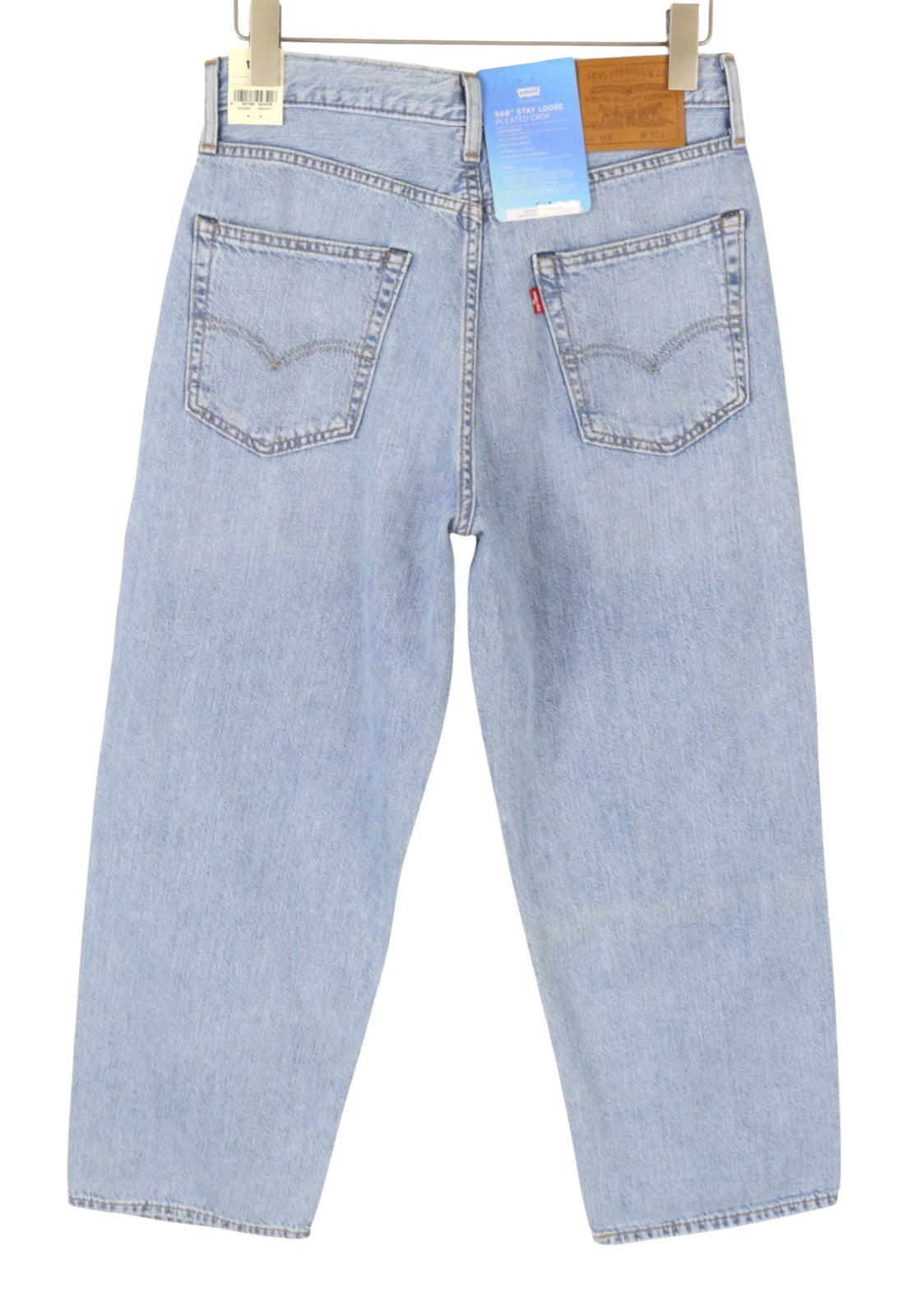 LEVI'S 568 Men Jeans W30 Blue Whiskers Faded Pleated Cropped Loose Linen Blend