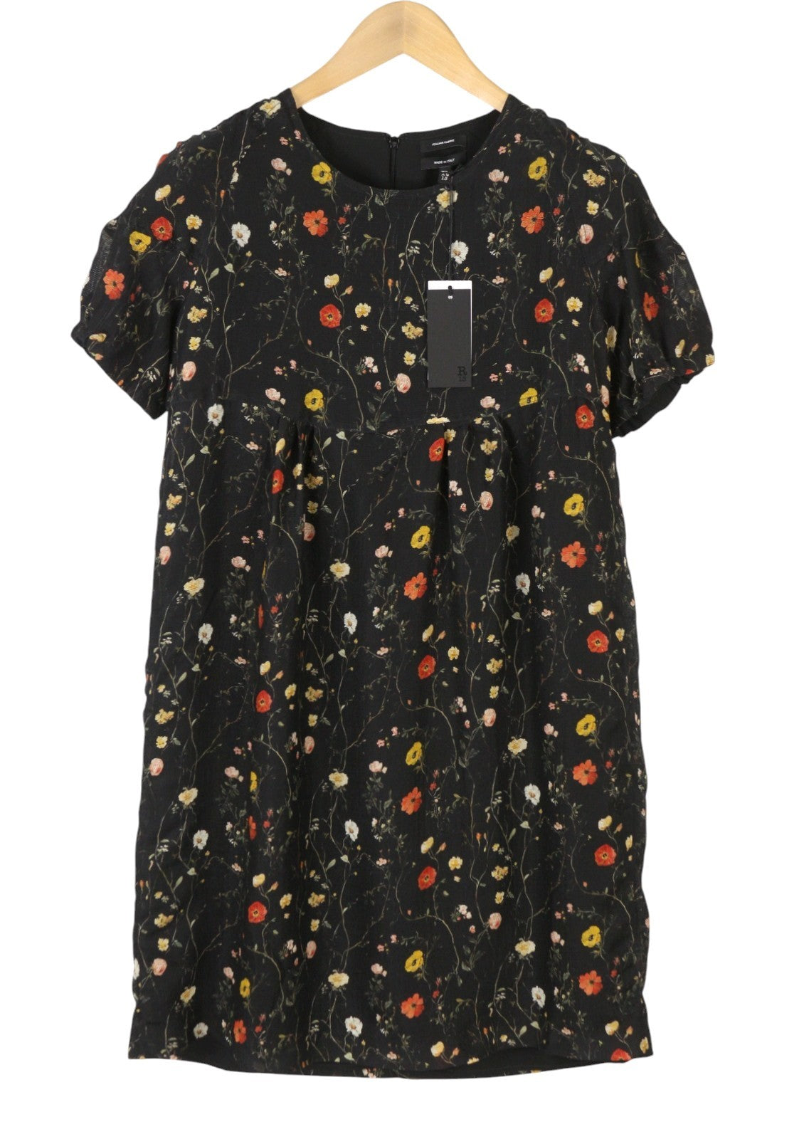 R13 Raglan Sleeve Babydoll Women Dress M Floral On Black Wool Silk Blend RRP1299