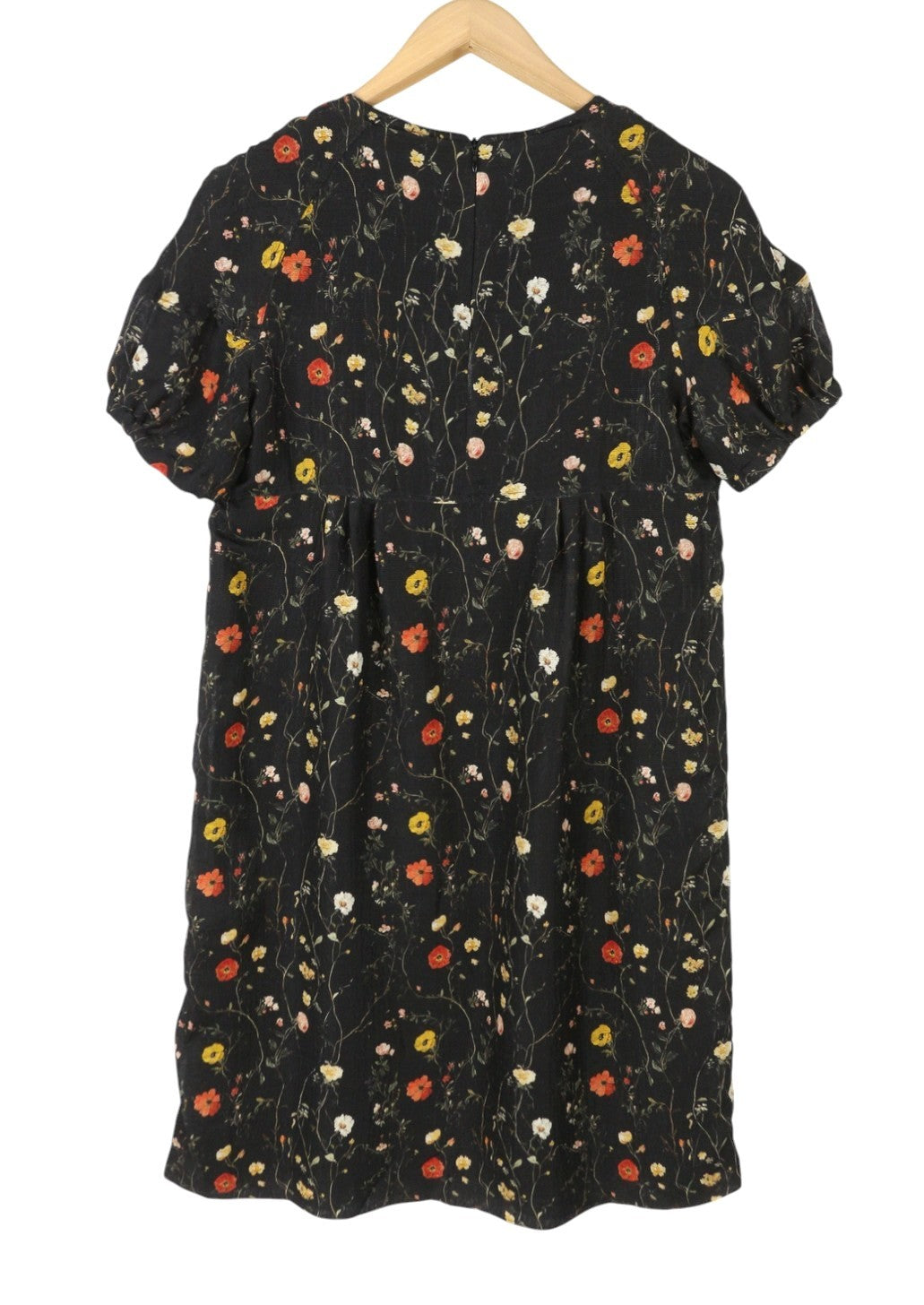 R13 Raglan Sleeve Babydoll Women Dress M Floral On Black Wool Silk Blend RRP1299