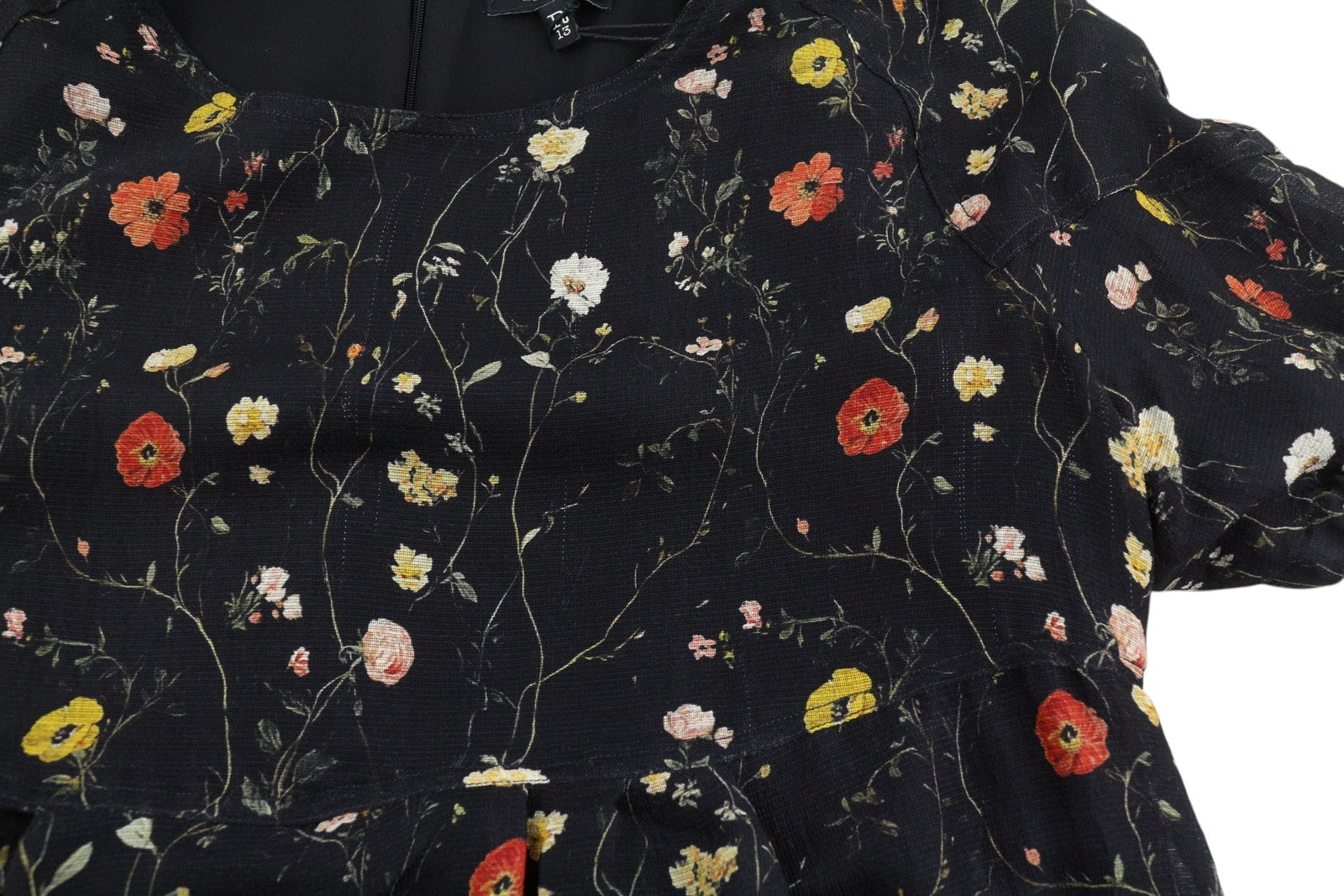 R13 Raglan Sleeve Babydoll Women Dress M Floral On Black Wool Silk Blend RRP1299