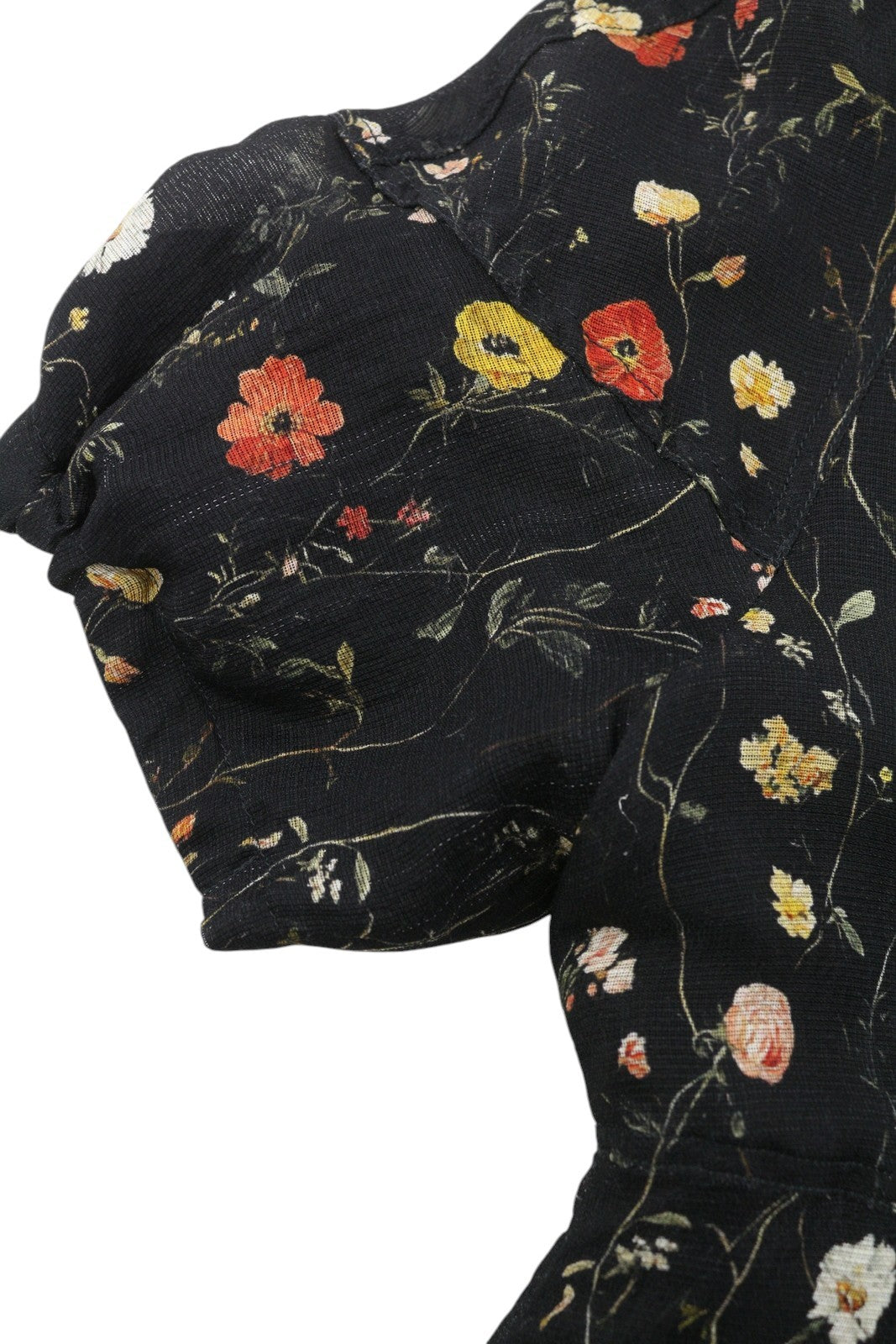 R13 Raglan Sleeve Babydoll Women Dress M Floral On Black Wool Silk Blend RRP1299
