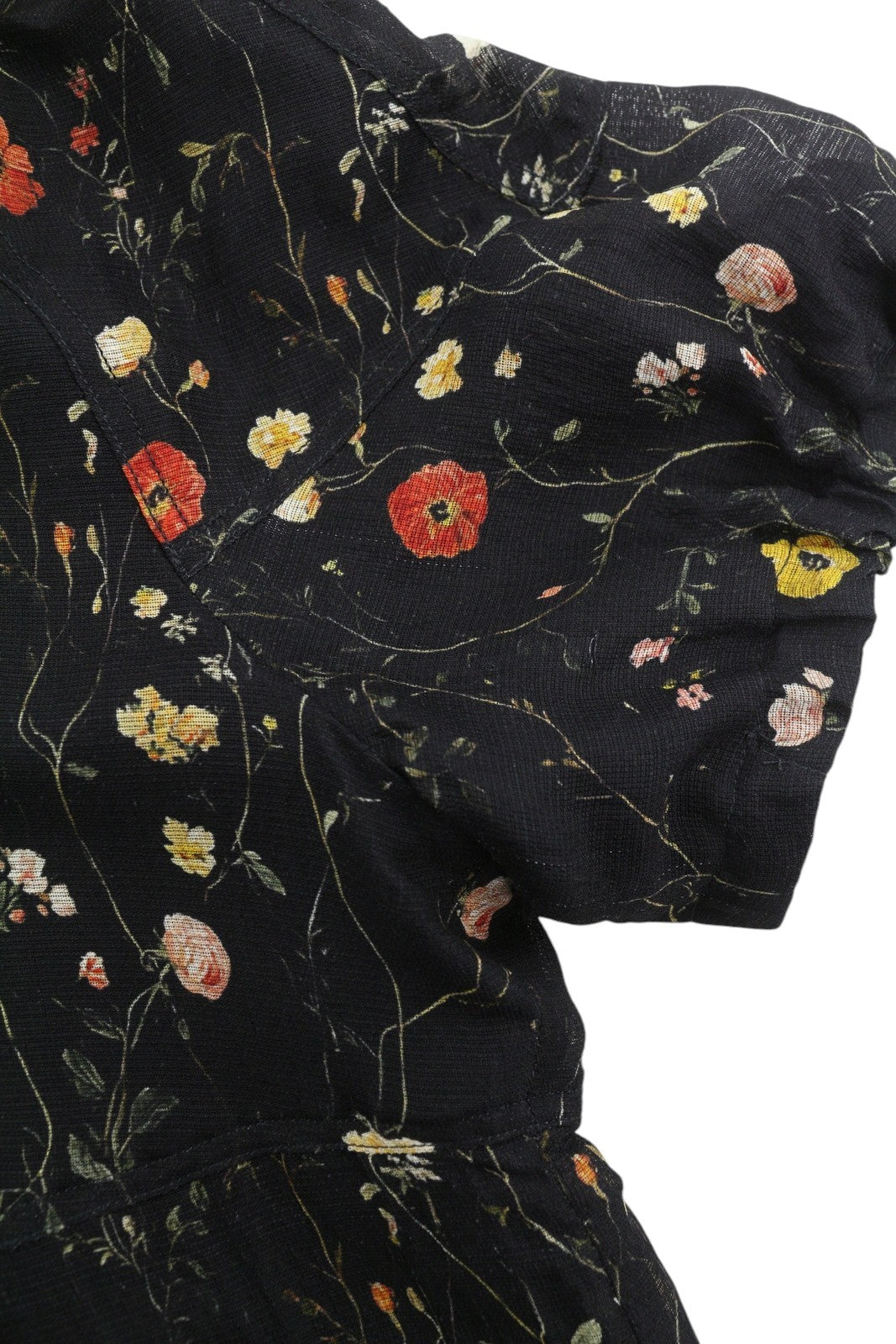 R13 Raglan Sleeve Babydoll Women Dress L Floral On Black Wool Silk Blend RRP1299