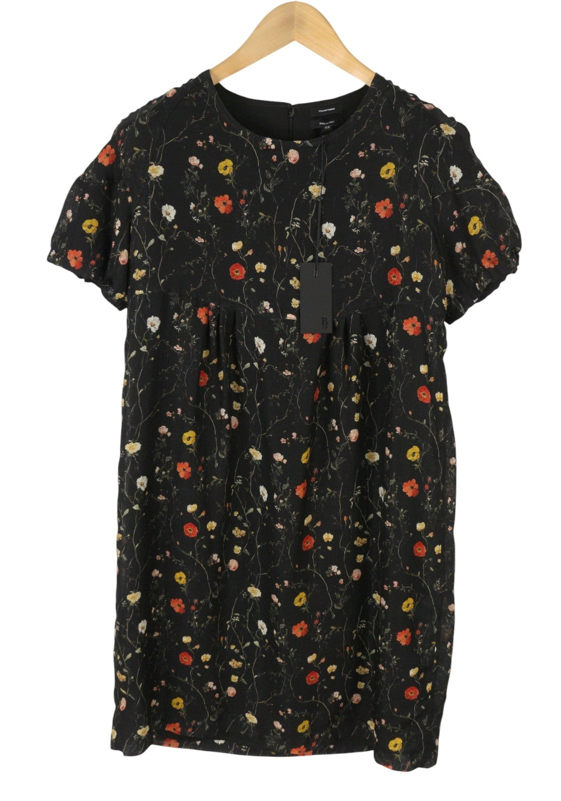 R13 Raglan Sleeve Babydoll Women Dress M Floral On Black Wool Silk RRP1299