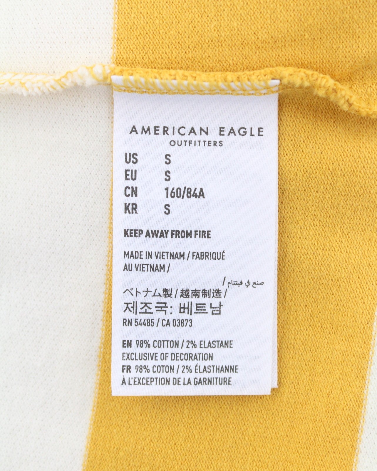 AMERICAN EAGLE OUTFITTERS Women T-Shirt S Mustard Striped Polo Short Sleeve