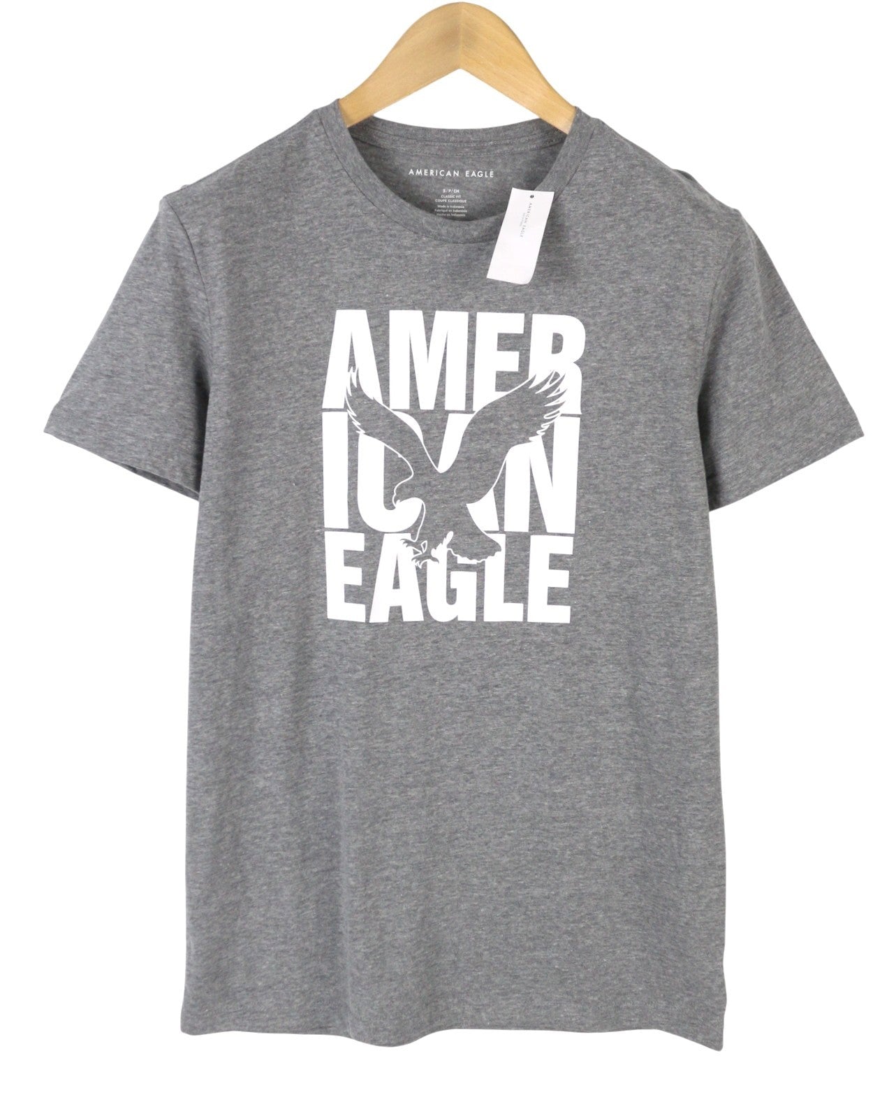 AMERICAN EAGLE OUTFITTERS Men T-Shirt S Grey Melange Classic Fit Short Sleeve