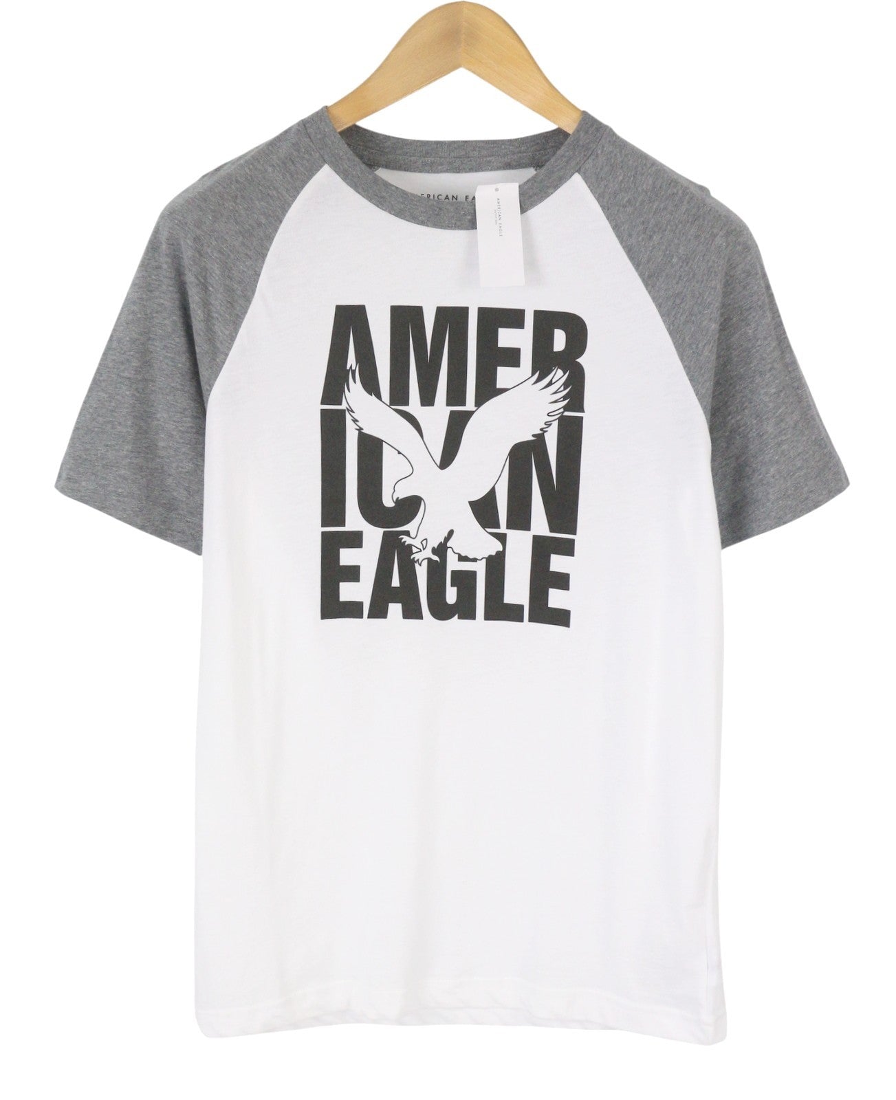 AMERICAN EAGLE OUTFITTERS Men T-Shirt XL Grey Logo Classic Fit Short Sleeved