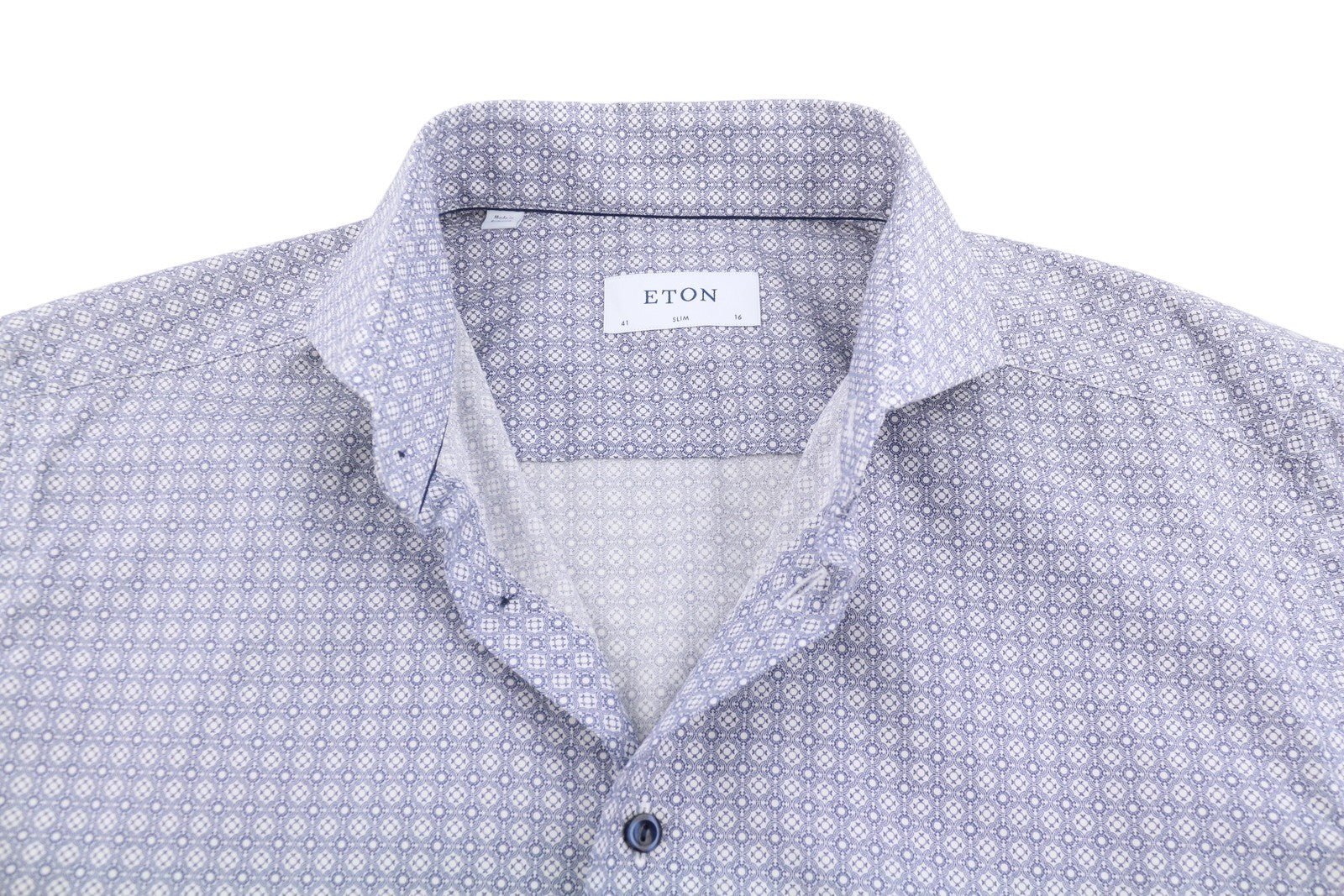 ETON Poplin Slim Men Formal Shirt 41 / 16 Blue Patterned Cutaway Collar Button