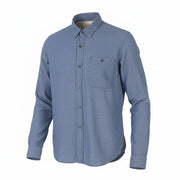 NUDIE JEANS Men Shirt L Blue Denim Look Spread Neck Patch Pockets Button-Up
