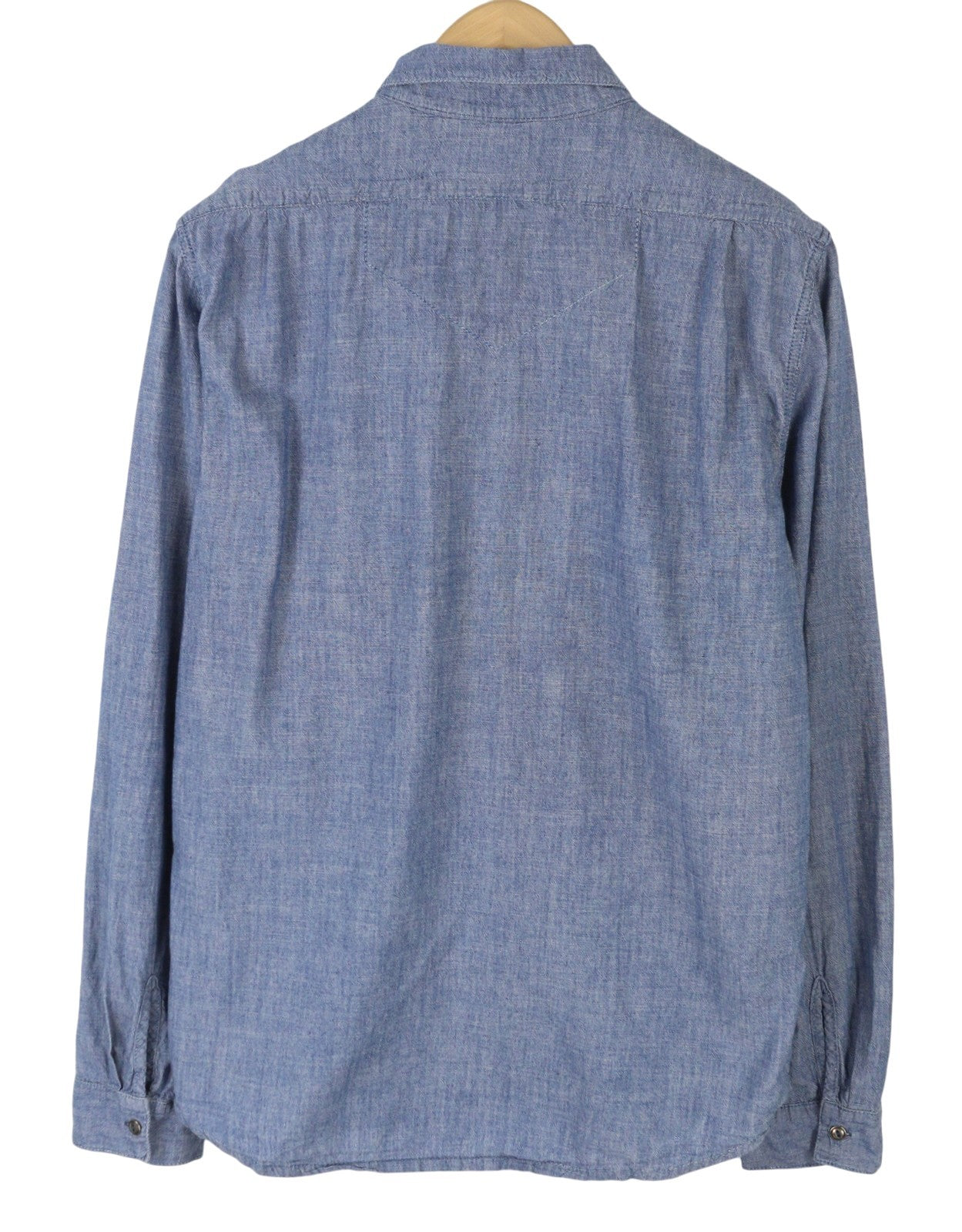 NUDIE JEANS Men Shirt L Blue Denim Look Spread Neck Patch Pockets Button-Up