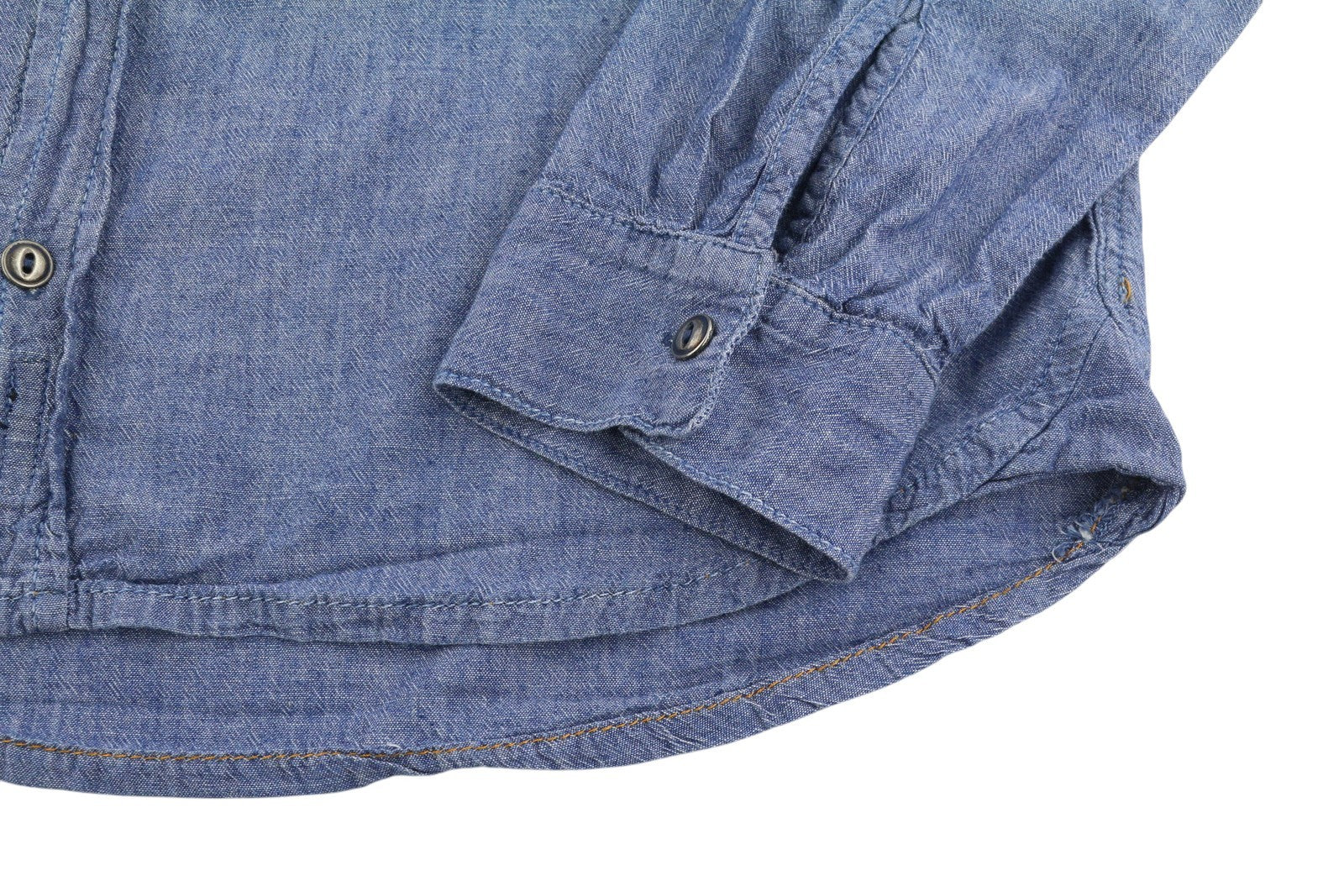 NUDIE JEANS Men Shirt L Blue Denim Look Spread Neck Patch Pockets Button-Up