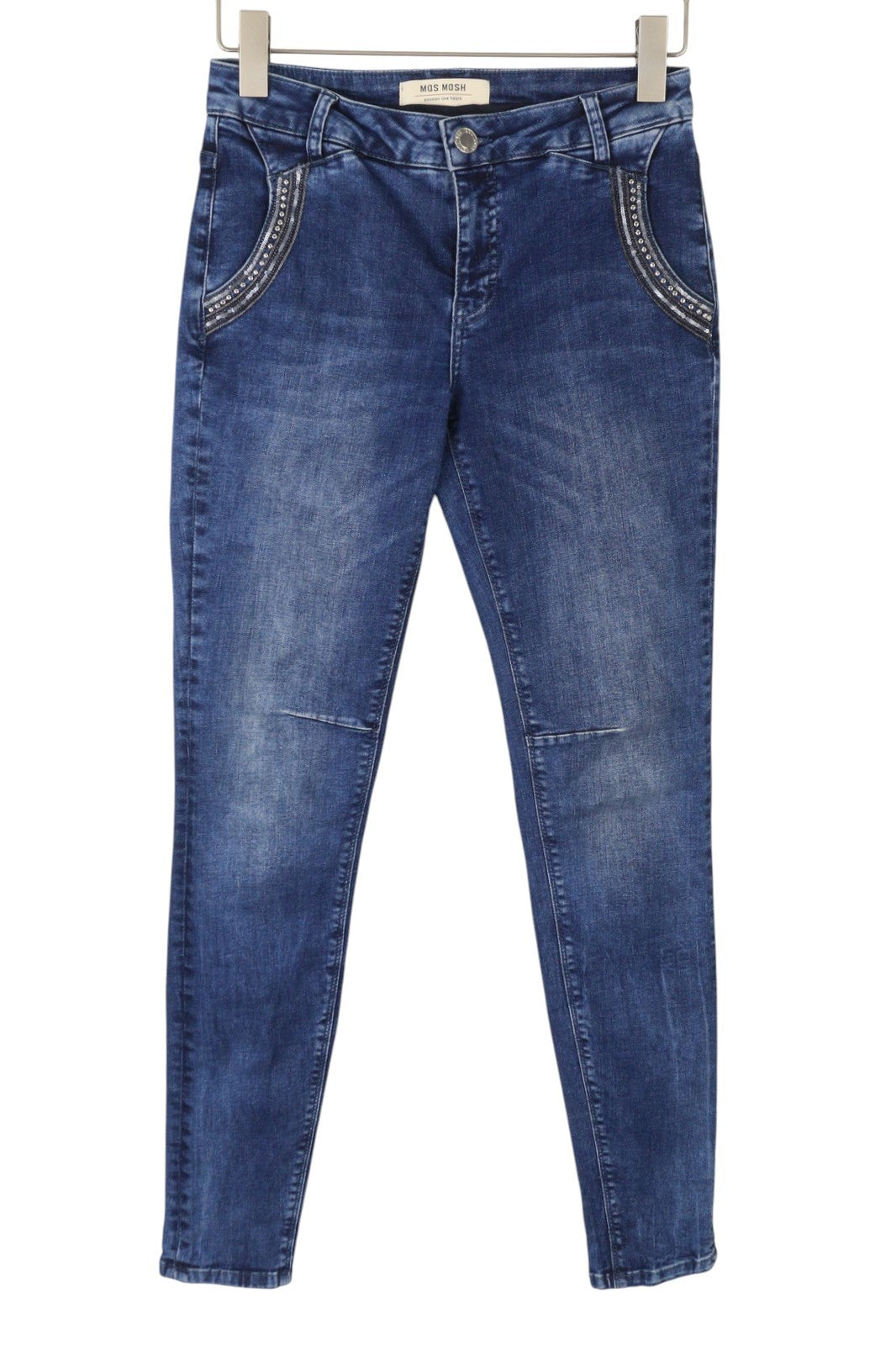 MOS MOSH Etta Shine Long Women Jeans W26 Blue Whiskers Faded Skinny Fit Zip
