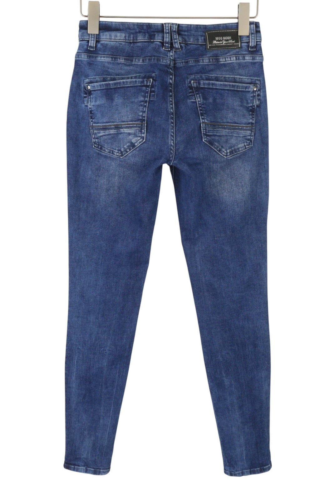 MOS MOSH Etta Shine Long Women Jeans W26 Blue Whiskers Faded Skinny Fit Zip