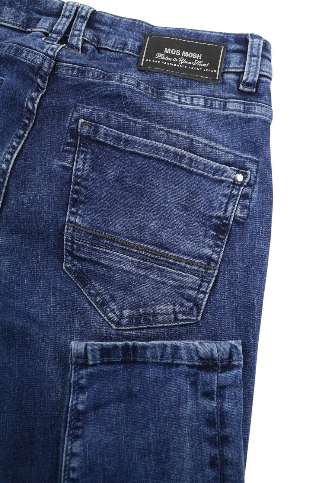 MOS MOSH Etta Shine Long Women Jeans W26 Blue Whiskers Faded Skinny Fit Zip