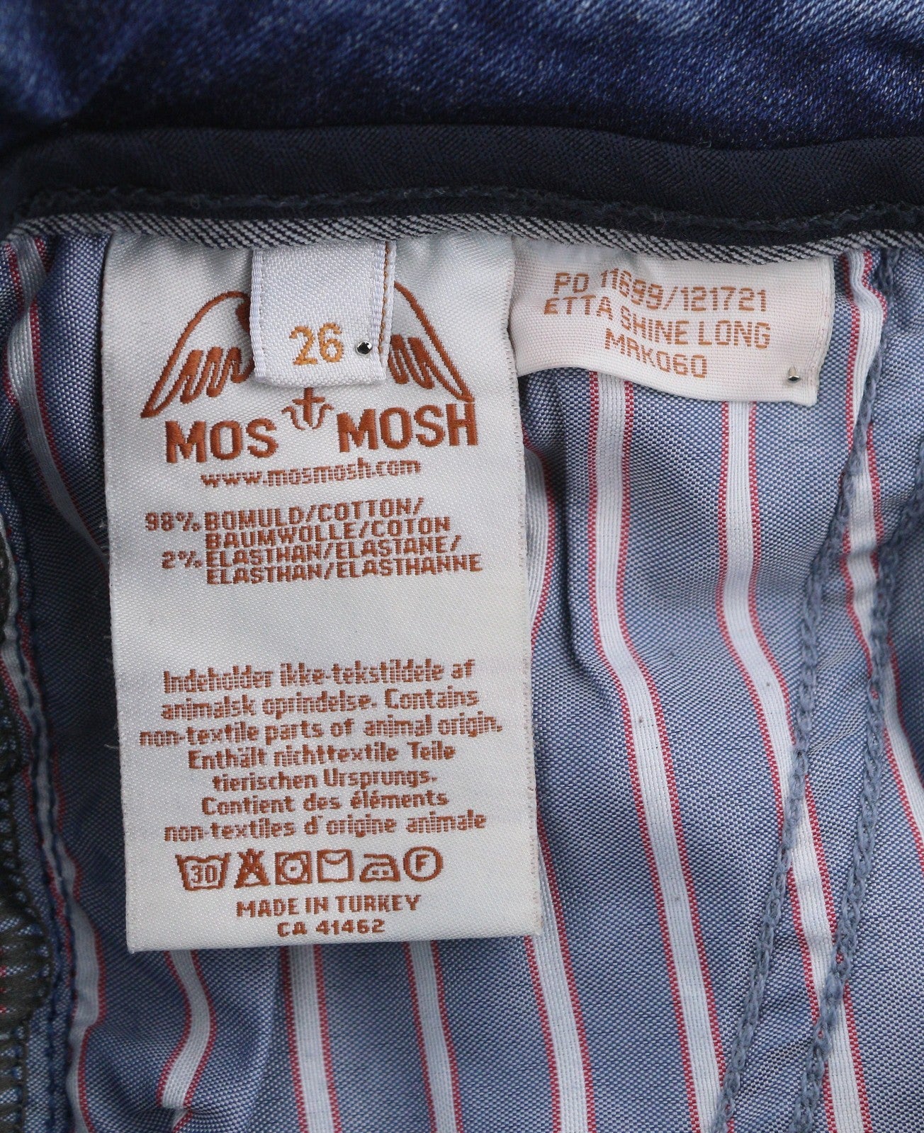 MOS MOSH Etta Shine Long Women Jeans W26 Blue Whiskers Faded Skinny Fit Zip